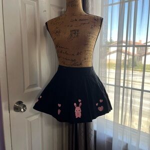 Sugar Thrillz Black Skater Mini Skirt with Pink Bunny & Hearts